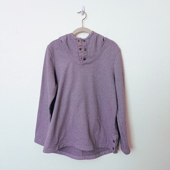 [The North Face] Purple Knit Stitch Fleece Hoodie Snap Button Mock Neck Sz Large - Picture 2 of 12